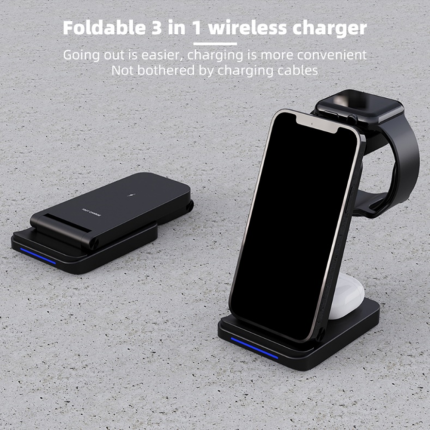 Cargador inalámbrico 3 en 1 de 15w para reloj, auriculares y teléfono móvil entrada tipo C